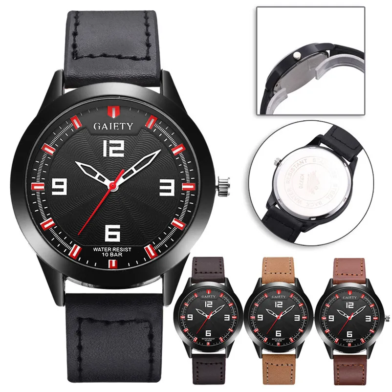 Fashion mens watches top brand luxury quartz-watch Pattern  Leather Strap Belt Table Watches Analog Quartz Watch clock 3M24#N (2)