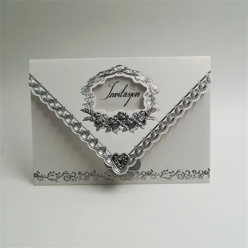 

10 Pieces Tri-Fold Laser Cutout Openwork Flower Wedding Invitation Card Set Postcard High-end business dealings