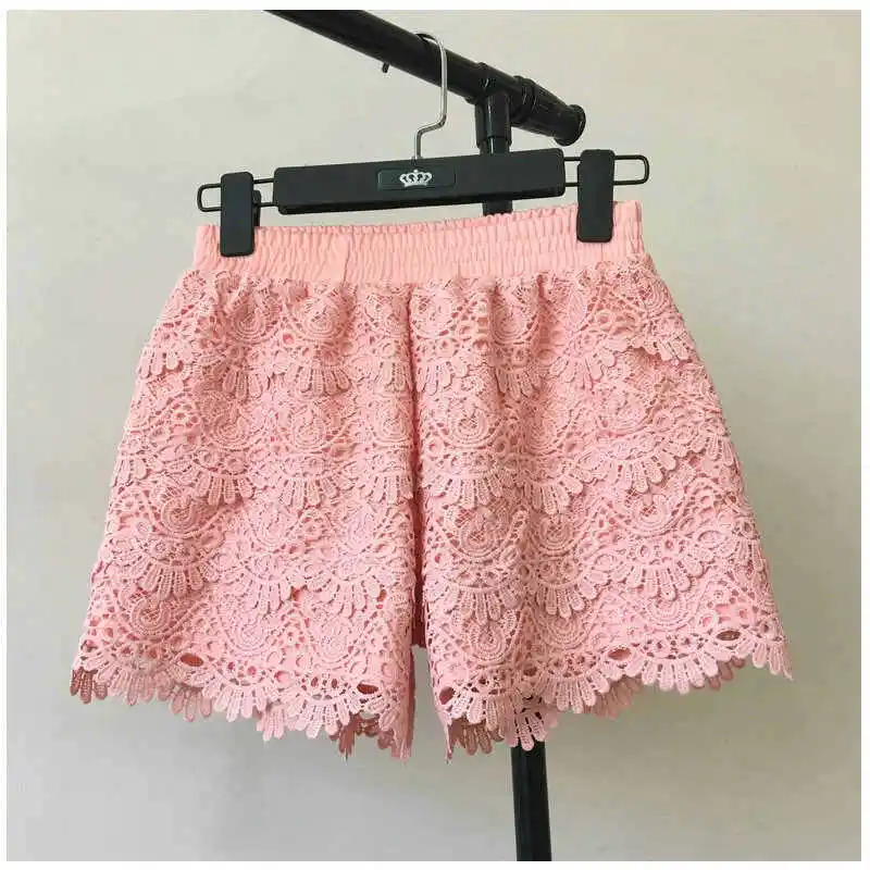 Summer Shorts Women Short 8 Colors Hollow Lace Shorts Women Hotpants Beach Elastic High Waist Sexy Shorts Re2425