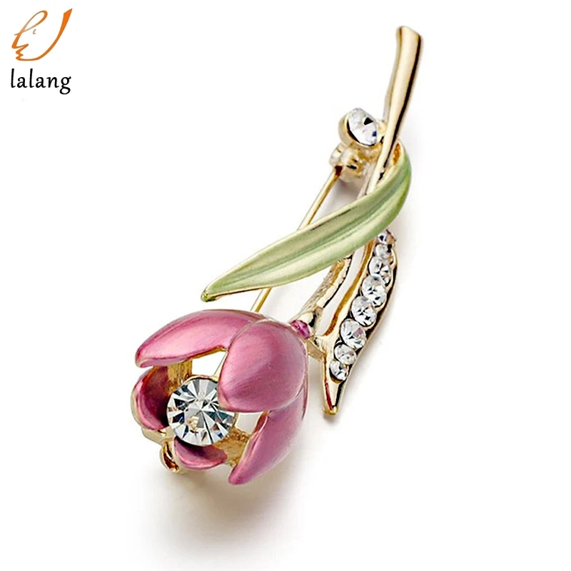 Elegant Tulip Flower Brooch Pin Crystal Costume Jewelry Clothes