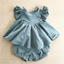 Комплект одежды из 2 предметов для новорожденных девочек ясельного возраста, топ с оборками, платье и шорты, летняя одежда для малышей из 2 предметов