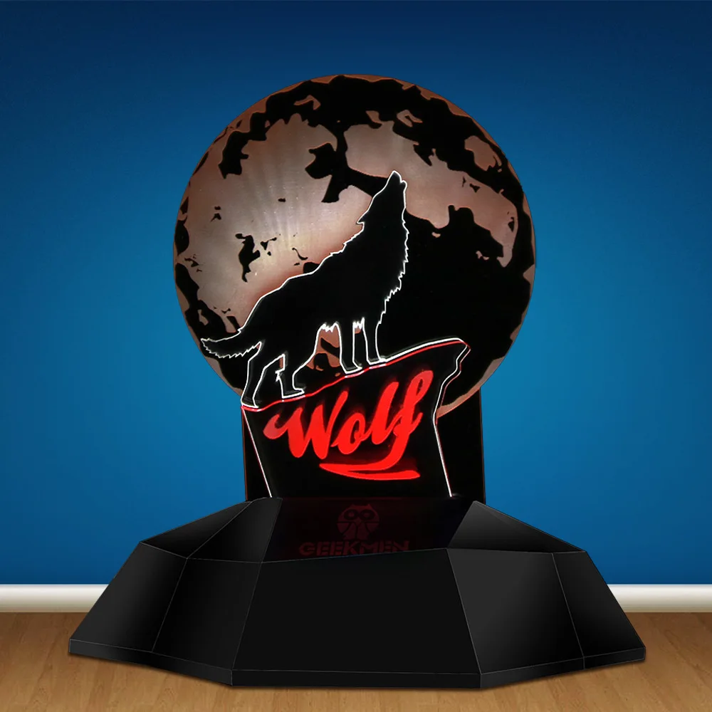 Howling Wolf Full Moon LED Night Light 3D Line Lamp Wildlife Wolf 3D