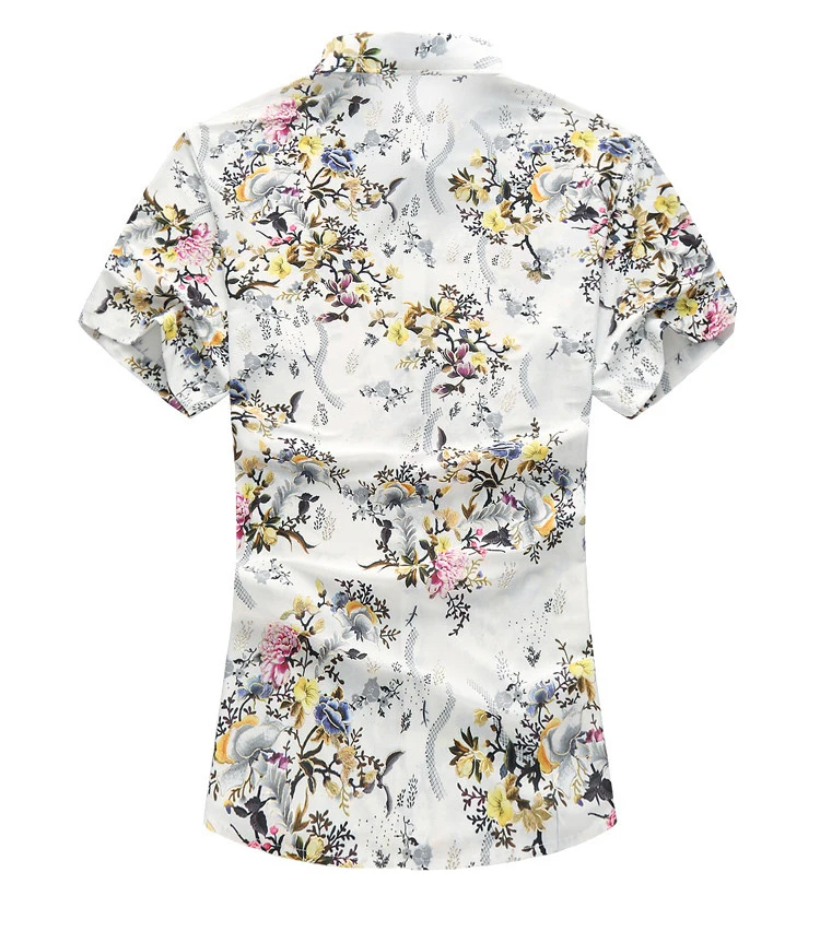 QUANBO бренд 2018 Новое поступление летние повседневные рубашки мужские с коротким рукавом Slim fit Мужские с цветочным принтом рубашки Camisa плюс