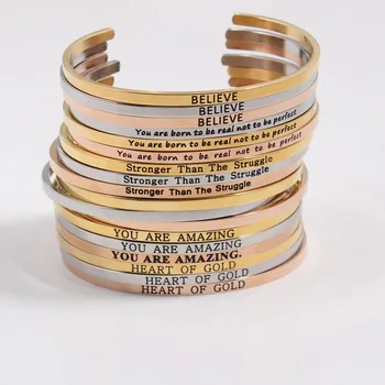 

7pcs 3.2mm Inspirational Bangle Mantra Bracelet Never Fade Stainless Steel Women Wrist Bracelet Cuff Bangle