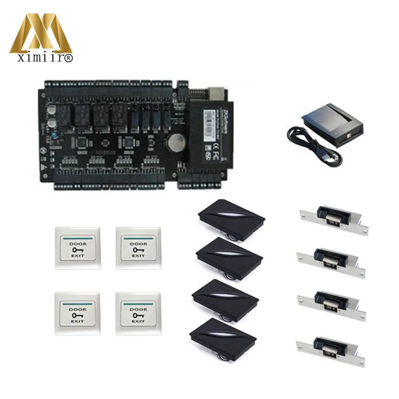

Biometric four doors rfid card access control penel C3-400 with kr100 card reader plastic switch strike lock card register