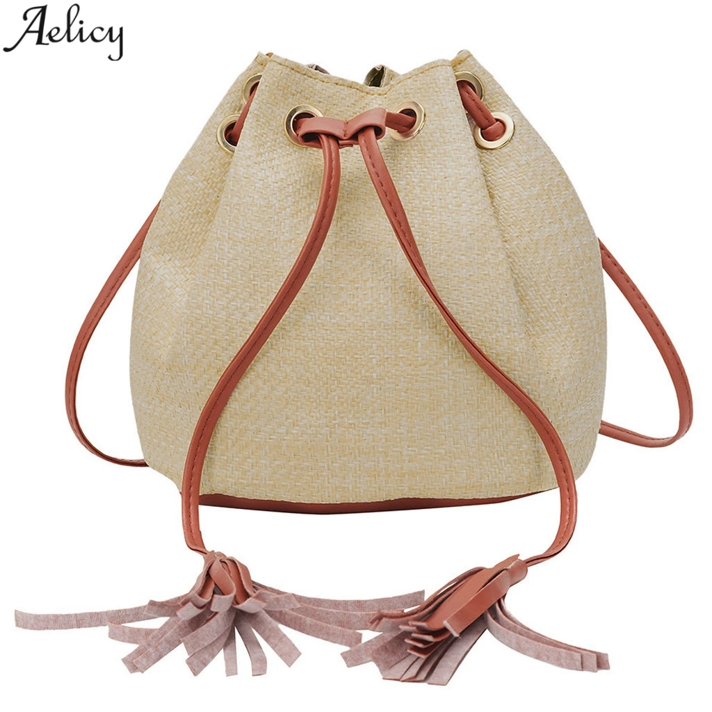 

Aelicy Women's Chic Straw Bucket String Messenger Bag Lady Fashion Versatile Simple Traveling Drawstring Crossbody Bag New