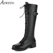 AIWEIYi/черные женские сапоги до колена обувь на платформе с круглым