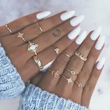 Anel feminino, venda imperdível oceano das mulheres, estrela, lua, conjunto de 13 peças, anel, joias, retrô, opala, coroa, zircônia, anéis, acessórios femininos modernos, venda imperdível