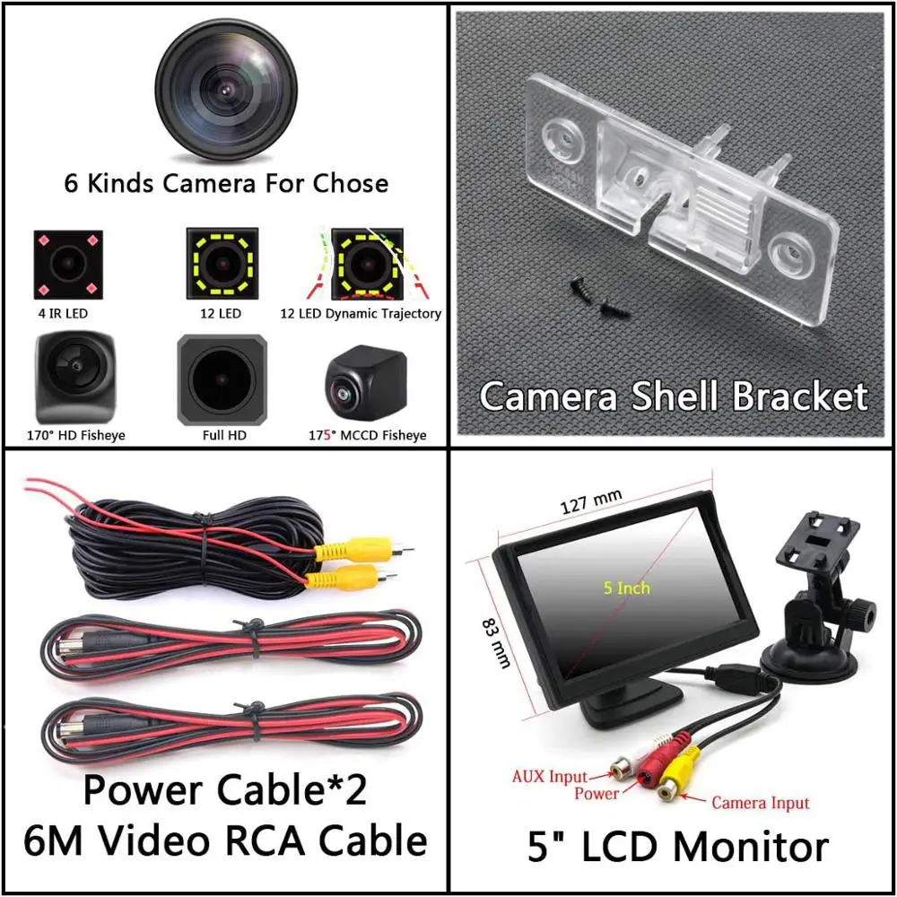 Camera 5 inch LCD 175 градусов рыбий глаз MCCD камера заднего вида для Volkswagen VW Touareg Tiguan Passat B5 B6 Jetta Polo Bora Golf Porsche Cayenne - Название цвета: Camera 5 inch LCD