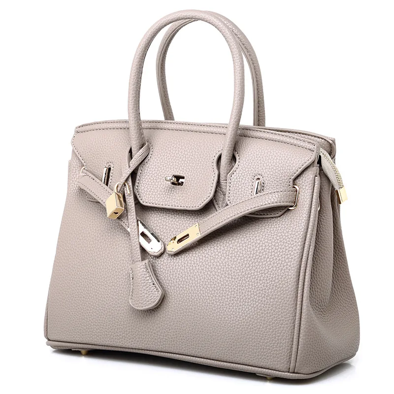 

Large Capacity Casual Totes Litchi Platinum Bag High Quality Women Leather Handbags Famous Designer Solid Shoulder Bags