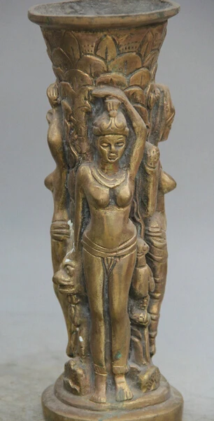 

9" China Chinese Dynasty Palace Brass Belle Beauty Lady Brush Pot Pencil vase R0710