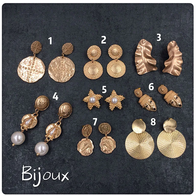 

Vintage Gold Earring Kpop Long Drop Earrings for Women Punk Baroque Style Geometric Statement Earrings Fashion Jewelry 2019