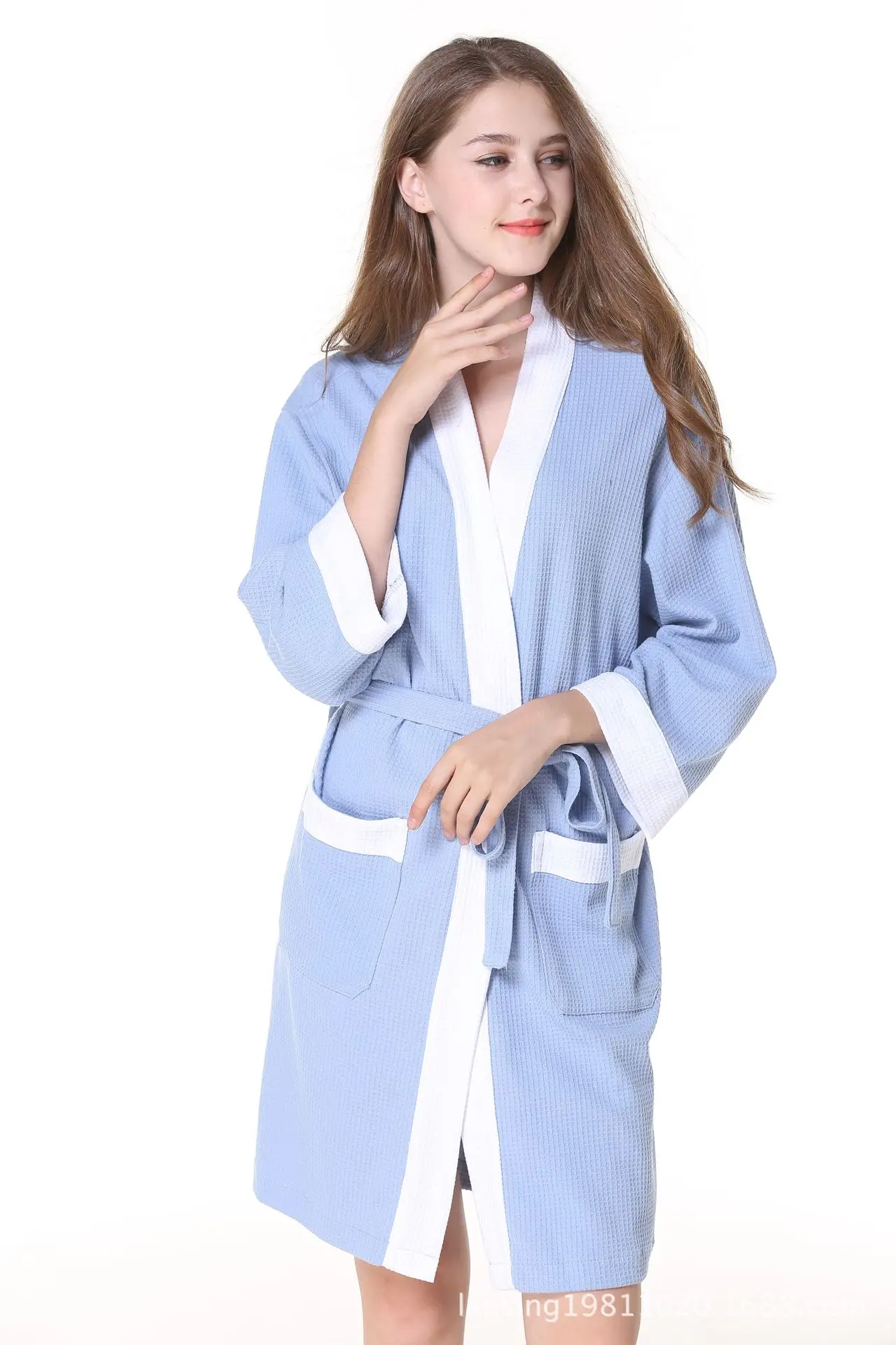 Летний отель хлопок Мужские вафельные пеньюары домашний халат кимоно для спа сосать воды ванны для халатов, полотенец femmes парная Пижама