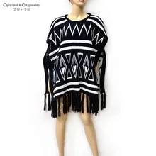 2016 Winter Round Neck Sweater Poncho Women Oversize Stole Classic Loose Tassel Shawl Tartan Pullover Wholesale