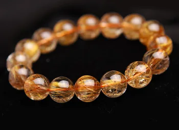 

13mm Natural Copper Rutilated Quartz Crystal Transparent Round Bead Bracelet Women Men Stretch Bracelets