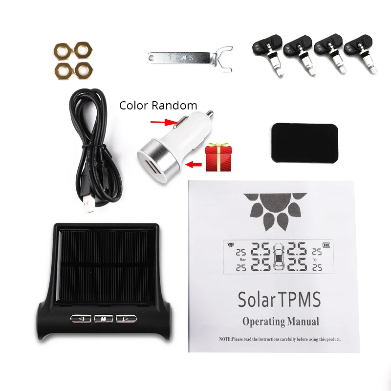Новая система контроля давления в автомобильных шинах TPMS Солнечная энергия беспроводной ЖК-дисплей с 4 внутренними датчиками автоматическая охранная сигнализация