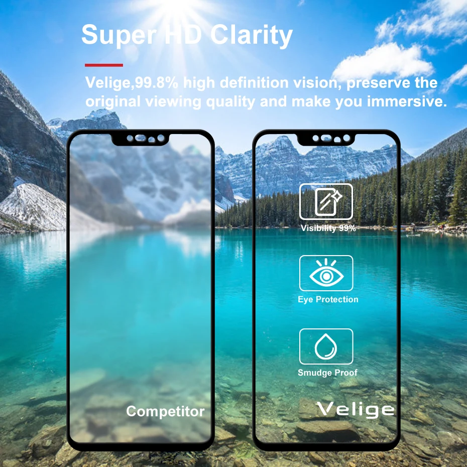 2 Pack Velige Screen Protector For Huawei Nova 3 3i Nova3 i Tempered Glass Full Cover 9H HD Clarity Safety Glass Film (6)