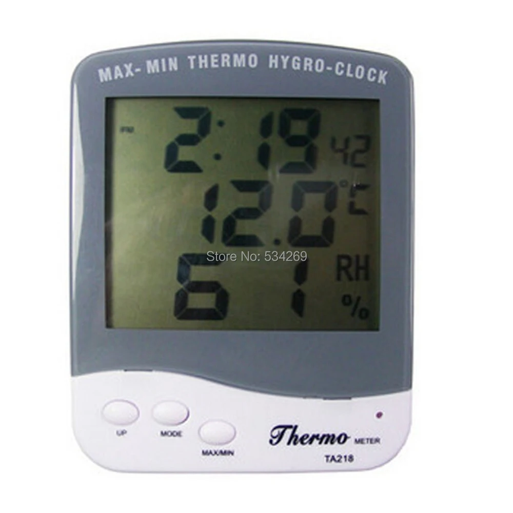 

TA218B Indoor Digital Thermometer with Alarm Clock LCD Screen Electronic Temperature and Moisture Meter Back Holder