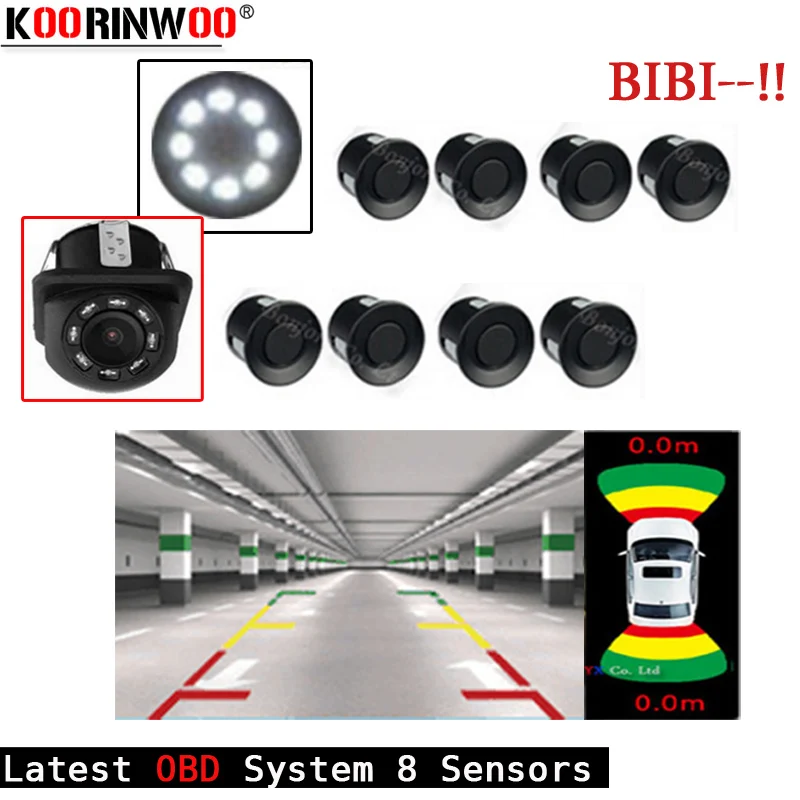 

Koorinwoo OBD Plug Car Parking Sensors Vehivle Parktronic 8 OPS Speed System Radars Alarm 4 Front Probes Auto Rearview Camera