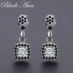 Винтаж 2,2g 925 пробы серебряные серьги цветок черной шпинели падение Свадебные серьги для Для женщин Fine Jewelry Bijoux T206
