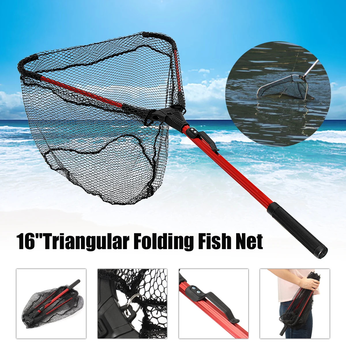 80CM Aluminum alloy Retractable Fishing Landing Net Fish Net Folding