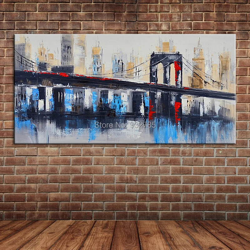 Картина маслом Бруклинский мост текстурированная стена Нью Йорк на холсте