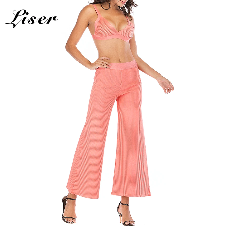 Dos As Bodycon Sexy Celebridad Mujeres Vendaje 2018 Pantalones Nuevo Piezas Partido Cuello Pierna Rosa Liser Pantalón Photo V Ancha Verano Elegante Vestidos De Yv1qWwP