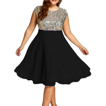 

Women Fashion Sequined Sleeveless Sumemr Dress Elegant Patchwork Slim Party Dress Vestido