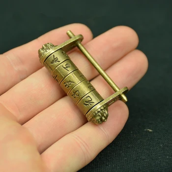 

Vintage style Brass Engraved antique copper lock Press Button Tricky Padlock decoration metal handicraft