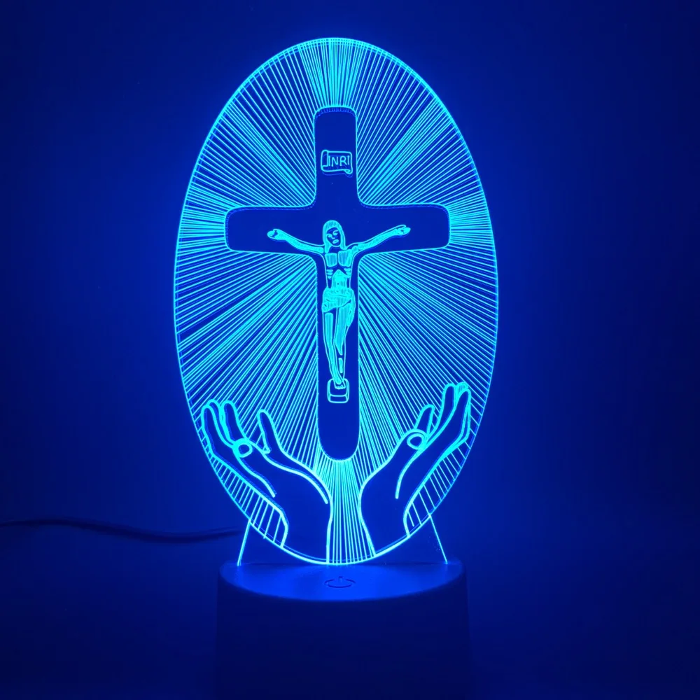 Христианство светодиодный ночной Светильник офис Иисуса станция религия крест визуализации распятие библейские красочные христианские 3d лампа