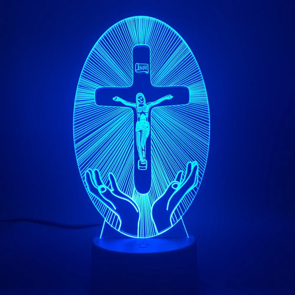 

Christianity Led Night Light Office Jesus Station of Religion The Cross Visualization Crucifix Bible Colorful Christians 3d Lamp