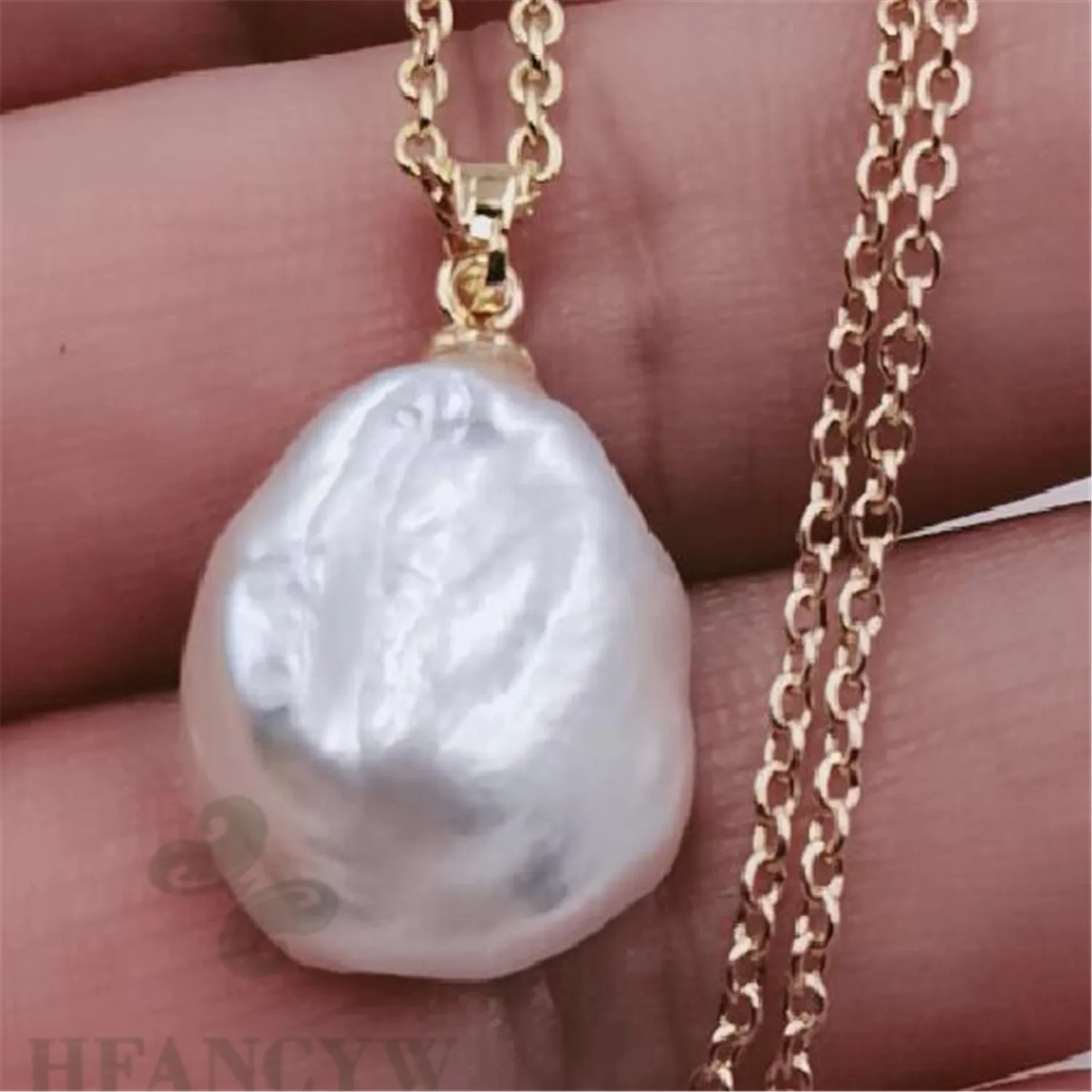 

Fashion White Baroque Pearl gold Chain Necklace 18" diy Bead aurora gorgeous jewelry woman noble delicate