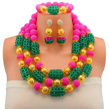 

2017 New Gold-color Round Jewelry Crystal Fashion Dubai Costume Jewelry Set Nigerian Wedding African Beads Jewelry Set