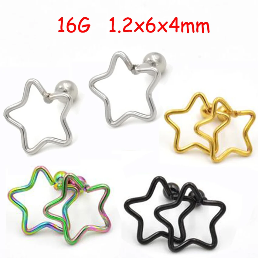 

SaYao 2Piece 16G Stainless Steel Star Shape Stud Earrings Tragus Ear Piercing Helix Labret Tragus Hoop Body Piercing Jewelry