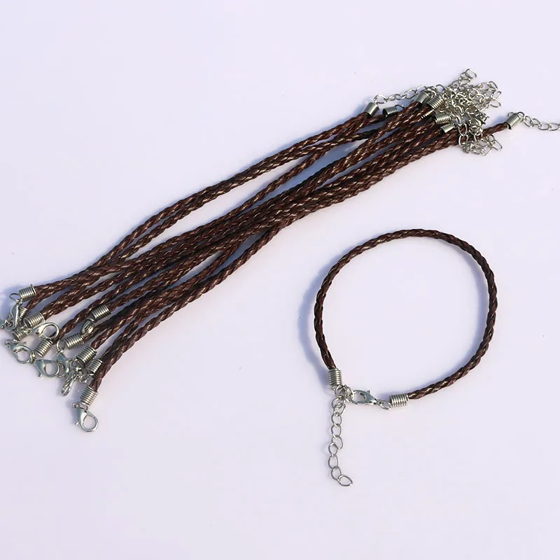 100pcs Deep Brown braided leather cord bracelets clasps lobster Clasp