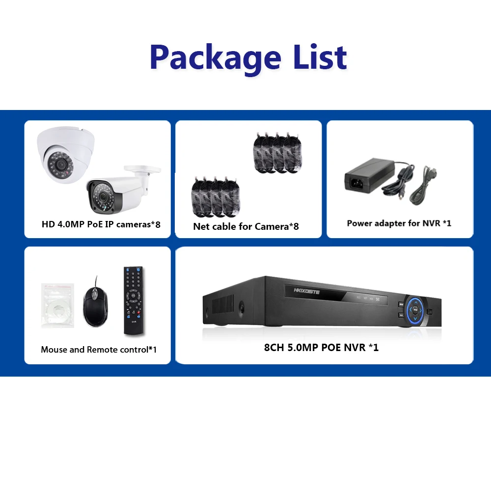 8CH 5MP POE NVR комплект камер видеонаблюдения H.265 HD 4MP POE ip-камера безопасности 150 м POE расстояние 48 В Комплект системы видеонаблюдения