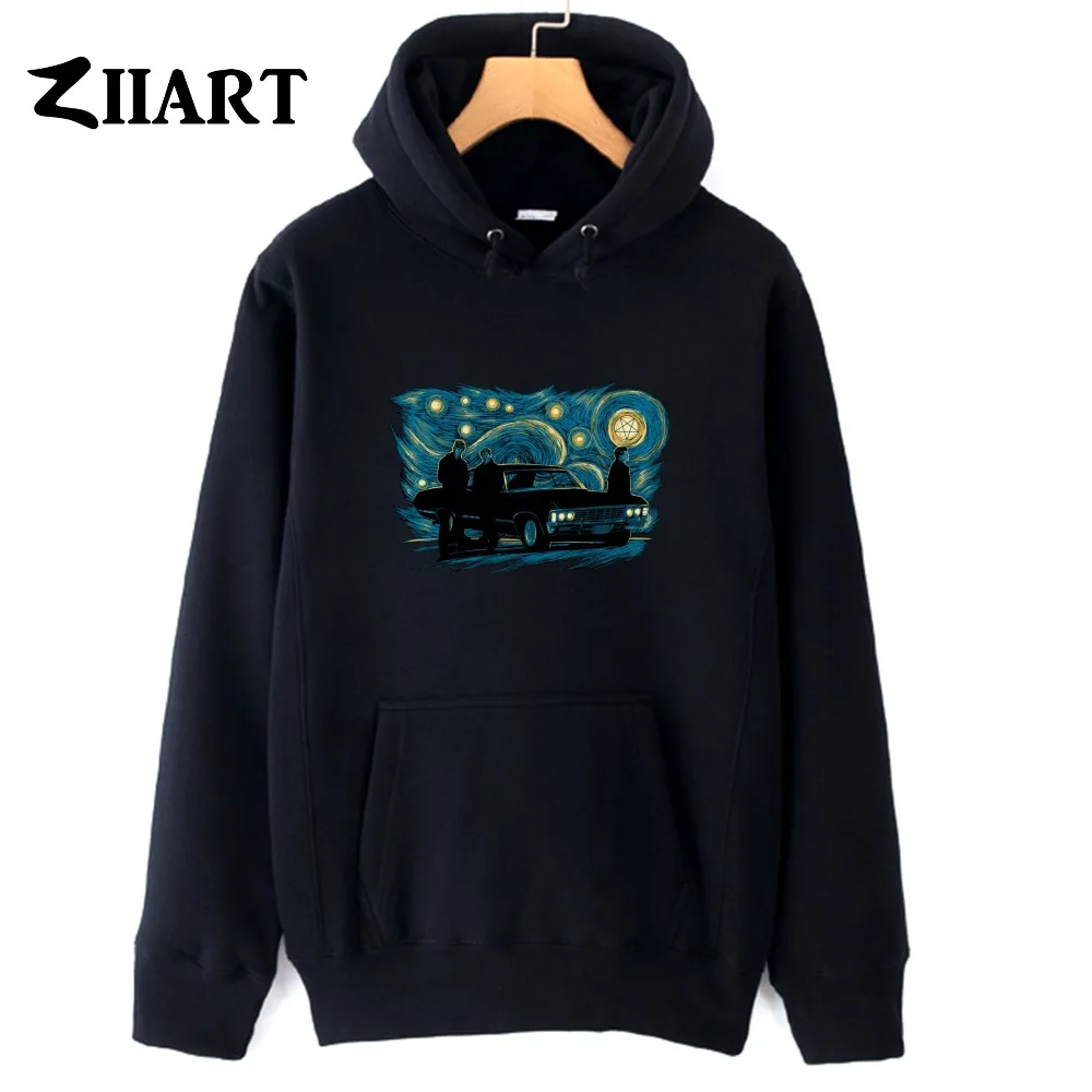 

the starry night supernatural vincent van gogh Dean Sam Winchester Castiel girl woman female autumn winter cotton fleece hoodies
