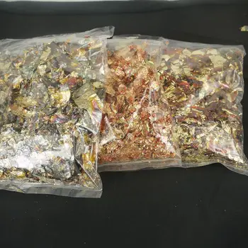 

fragment of variegated gold foil sheets red green blue variegated flake Imitation gold foil leaf 10 gram each color