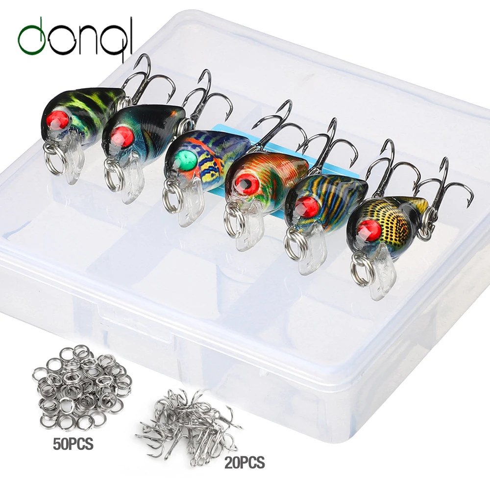 

DONQL 6pcs/ Set Painted Mini Crazy Crankbaits Minnow Fishing Lures 1.8g 2.8cm Colorful Wobbler Fishing Bait Kit With Treble Hook