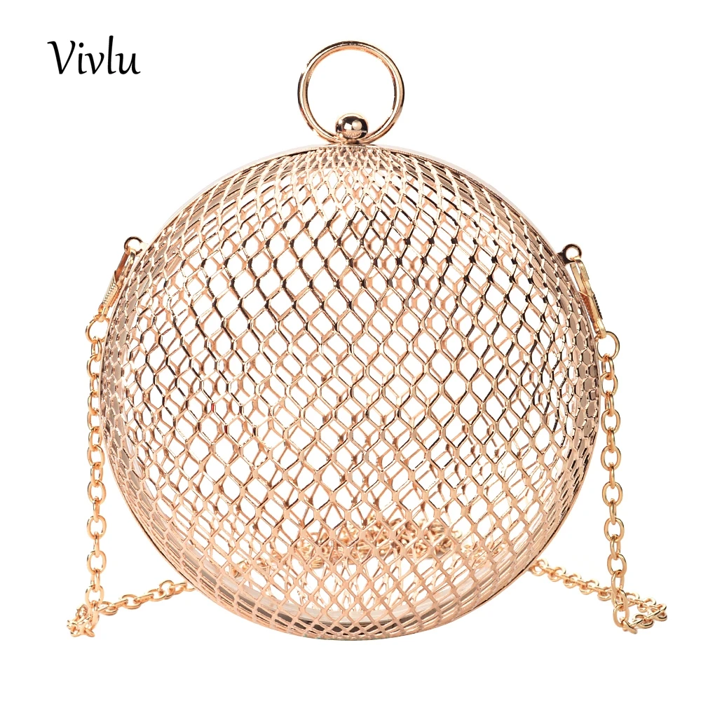 

Hollow Metal Ball women shoulder bag gold Cages Round Clutch bag Evening Ladies Luxury Wedding Party Bags BG-053 Dropshipping