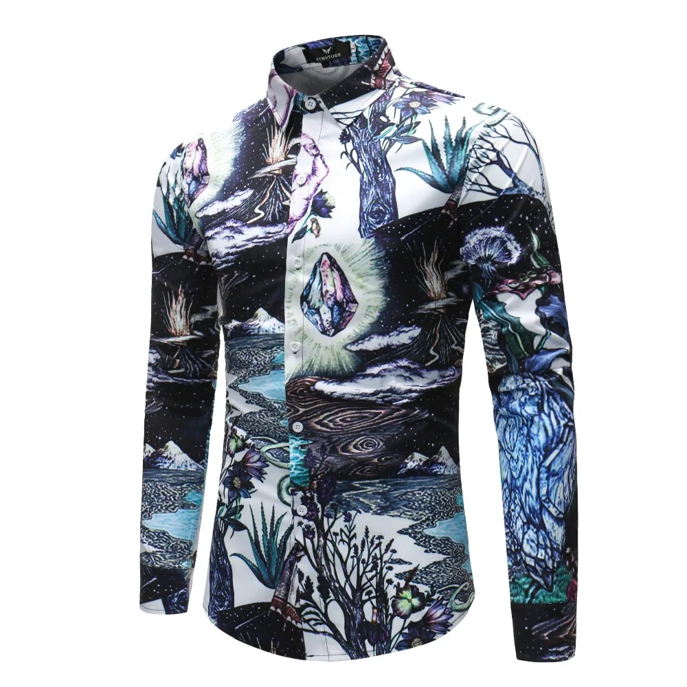 Men Flower Shirts Long Sleeve Shirts Slim Fit Men 3D Printed Shirts Spring Autumn Casual Hawaiian Shirts for Mens Clothing