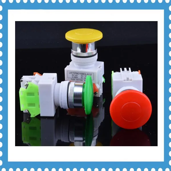 

10pcs Y090-11M mushroom head push button switch lay37 22mm mouting hole