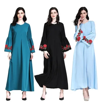 

Muslim Abaya Formal Dress Long Sleeve Floral Embroidery Maxi Dress Robe Hijabs Clothes Female Ramadan Plus Size 2019 Fashion
