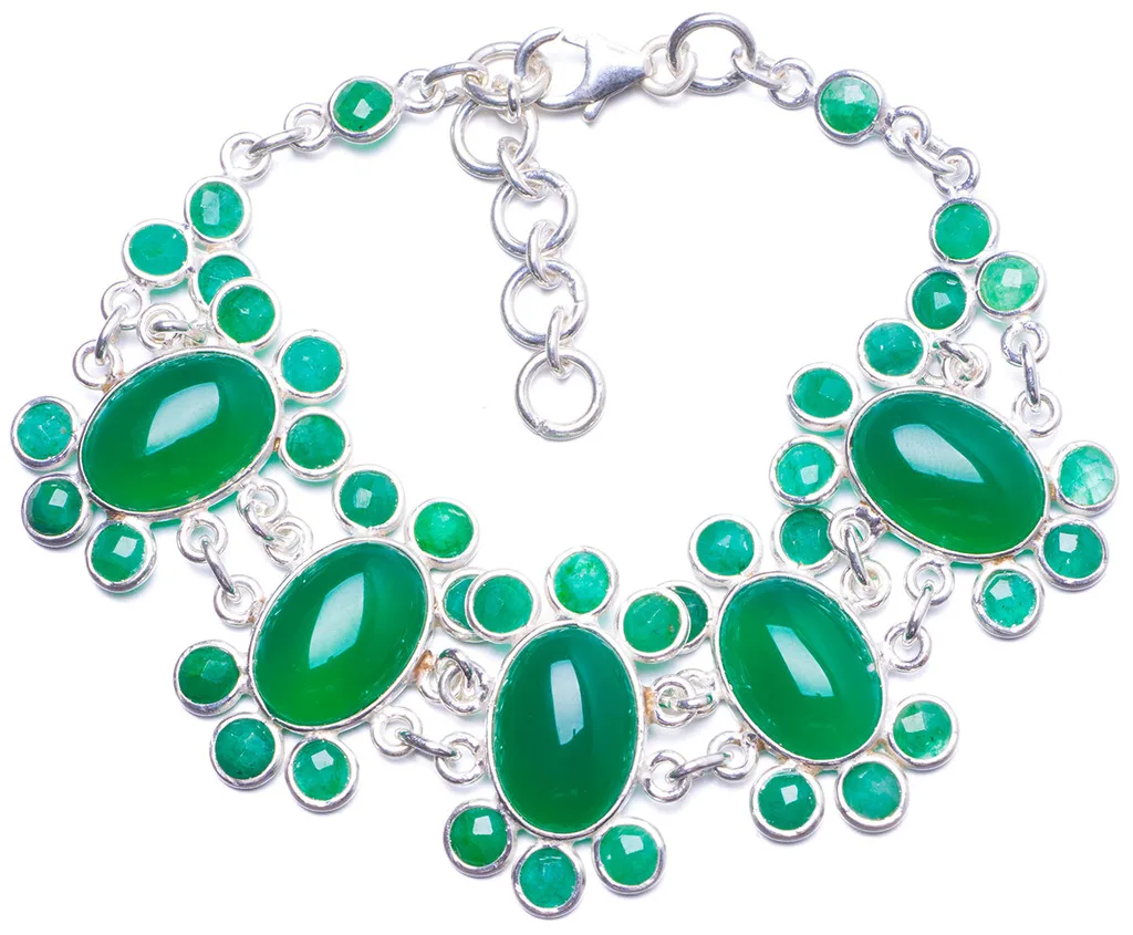 

Natural Chrysoprase Handmade Unique 925 Sterling Silver Bracelet 7 1/4-8 1/2" Y1330