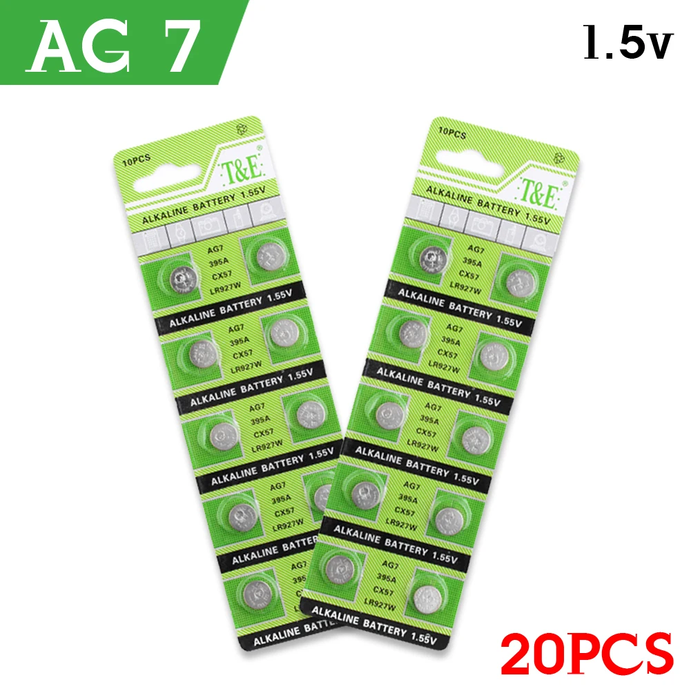 

AG7 Alkaline Batteries 20pcs/pack Fast Selling G7 LR57 LR926 SR926W 395 Coin Button Cell 1.55V For Watch Toys