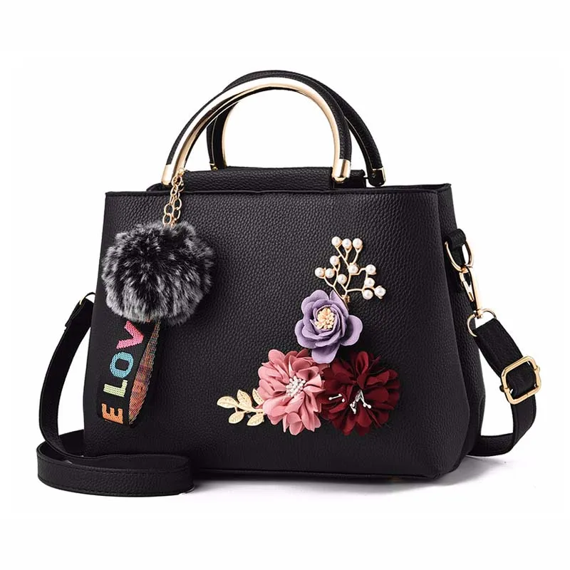 Women Flower Leather Handbag Holiday Female Pompom Clutch Bags Lady Travel Casual Shoulder Bag Exquisite Crossbody SS7001 (12)