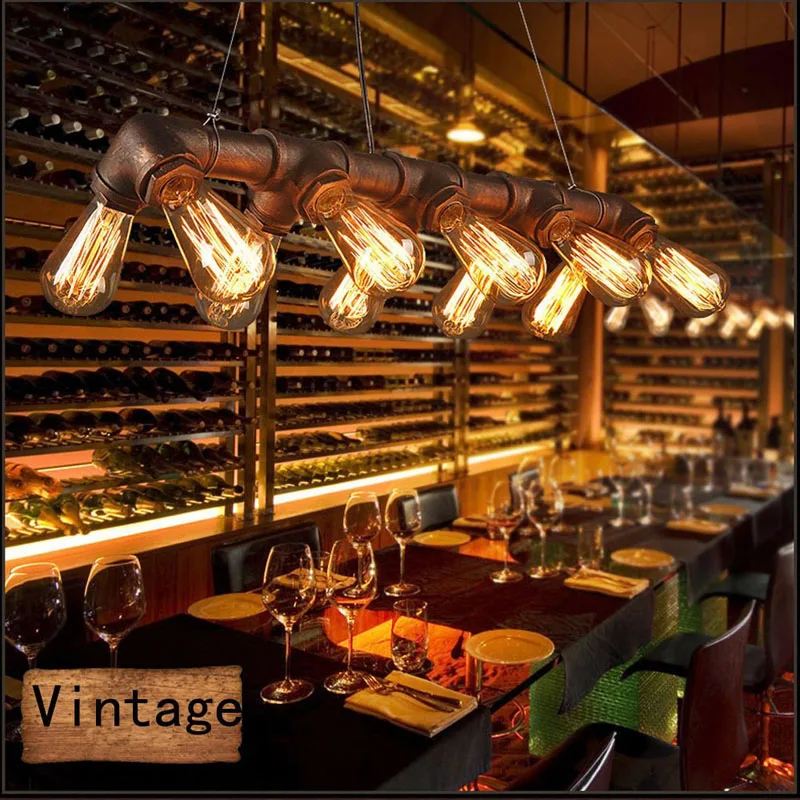 

GETOP Loft US Retro Iron Pendant Lamp Creative Country Bar Restaurant Club E27 Home Lighting Industrial Steampunk Pipe Lamp