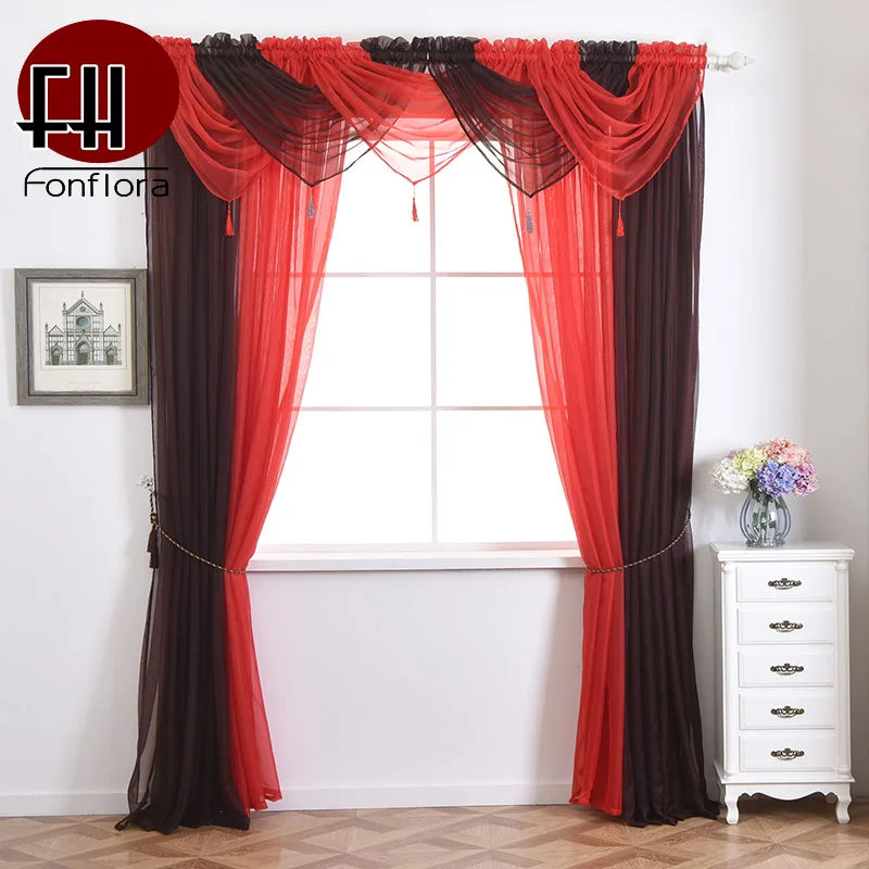 

Solid Curtain Tulle For Living Room Bedroom Colorful Sheer Curtain With Valance Voile Home Decoration Window Treatment Panel