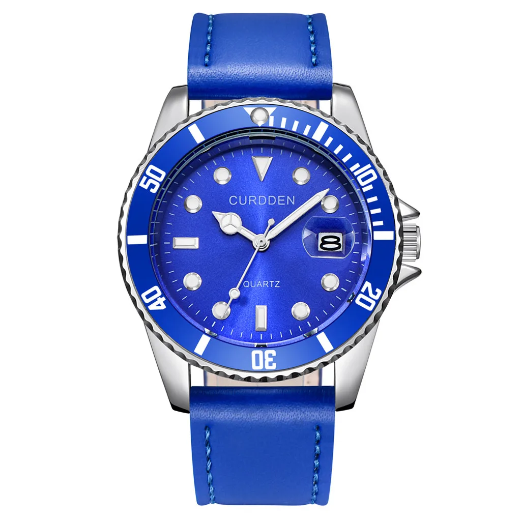 Модные часы для мужчин кожаный ремешок кварцевые круглые наручные часы бизнес Топ бренд высокого качества relogio masculino reloj - Цвет: D