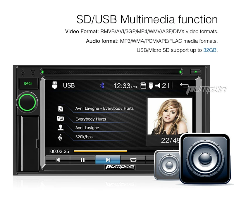 Discount Pumpkin 2 Din 6.2" Touchscreen WINCE OS Car Radio DVD Player Support MP4 MP5 HD 1080P Video Audio FM/AM RDS Radio Player 4